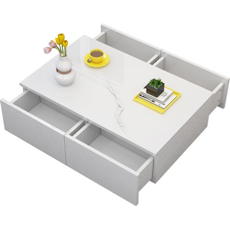 Couchtisch, modernes Holzmöbel, Beistelltisch aus MDF, Hochglanzlackierung, Weiß, Wohnzimmer (1/5)