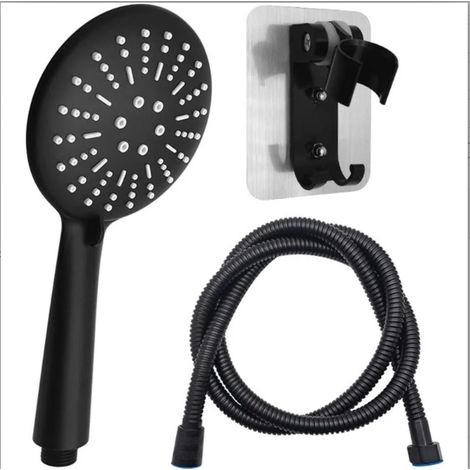 1 Pommeau de douche, noir, 3 modes de jet, flexible 1,5 m, support mural, diamètre 120 mm, salle de bain (1/5)