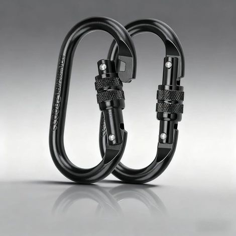 Kletterkarabiner, Schlüsselring aus legiertem Stahl (2 Stück), 25 kN (2500 kg) federbelasteter taktischer Karabiner, schwarz, für Bergsteigen, Schwingen und Klettern.