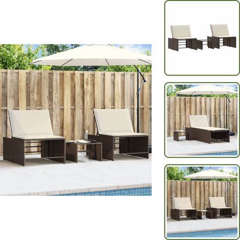 Sonnenliegen 2 Stk. mit Tisch Braun Poly Rattan - Sonnenliegen - Gartenmöbel - Outdoormöbel - Rattanmöbel - Poolside Furniture