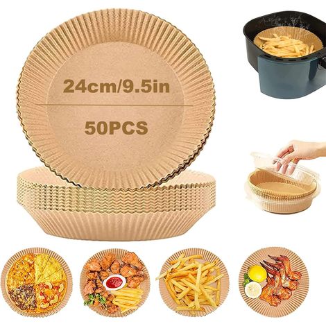 Applicable Papier de cuisson pour friteuse air 24 cm XXL Airfryer Papier parchemin jetable antiadhésif Rond Compatible avec friteuses air chaud, poêles frire, cuiseurs vapeur, fours micro-ondes (50) (1/5)