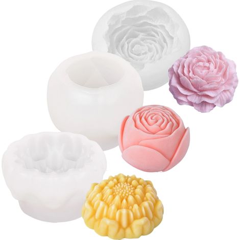pièces de silicone pour peoenrozen et rozen, résine silicone, résine et savon 8 cm pivoine, rose 6 cm,Hibiscus 8CM