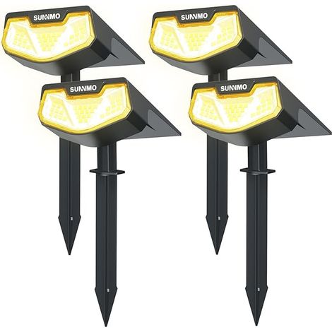 Spot Solaire Exterieur, Lot de 4 Lampe Solaire Exterieur Jardin Puissante, Lumiere Solaire Exterieur avec 3 Modes, Eclairage Exterieur Solaire Étanche IP65 pour Jardin Allée Chemin Blanc Chaud (1/5)