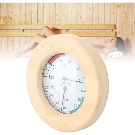 Thermomètre et Hygromètre de Sauna - Hygrothermographe mural 2 en 1 en bois de pin blanc avec température 20-120°C et humidité 0-100% (1/5)