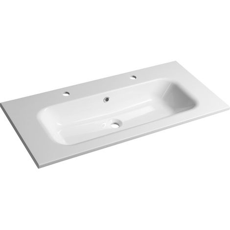 Sapho – Lavabo à poser 46x101 cm – Marbre coulé blanc – 2 trous pour robinetterie – Avec kit de trop-plein – SD1012 (1/4)