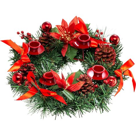 Guirlande En Rotin - Couronne De Noël Pour Porte Et Mur - Décoration De Noël Avec Pommes De Pin - 1 Pièce (1/2)