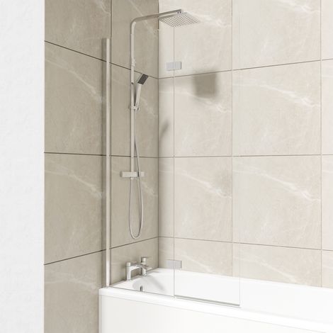 Polished Chrome 875mm Left Hand Two Panel Infold Bath Shower Screen (1/5)