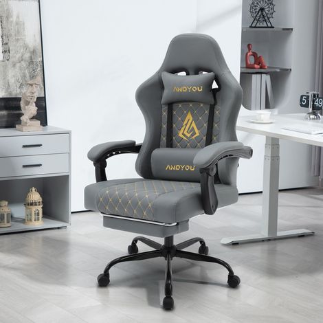 Fauteuil gaming ergonomique ANDYOU en cuir PU style racing - Confortable et réglable, gris Fauteuil gaming ergonomique ANDYOU en cuir PU style racing - Confortable et réglable, gris