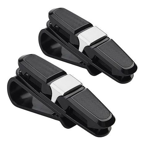 2PCS Porte-Lunettes de Soleil pour Pare-Soleil de Voiture, Monture de Lunettes avec Clip de Carte de Billet Cintre de Lunettes Universel Rotatif Clip à Double Extrémité pour Voiture (Noir) (1/4)