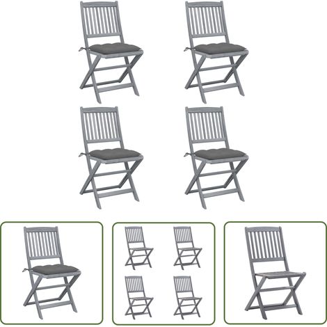 INLIFE Chaises pliables d'extérieur 4 pcs avec coussins Bois d'acacia (1/5)