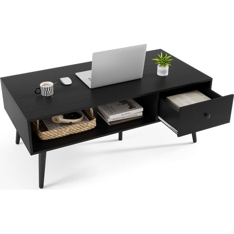 COSTWAY 109 CM Rectangular Wooden TV Stand Entertainment Center w/Open Shelf Black (1/5)