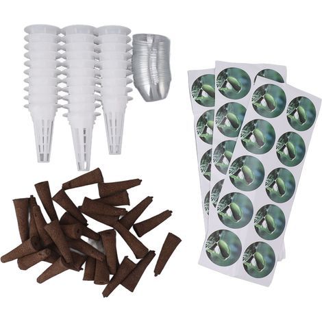 Kit de culture hydroponique pour tomates : 30 capsules de semis, paniers de culture, couvercles, éponges et autocollants. (1/5)