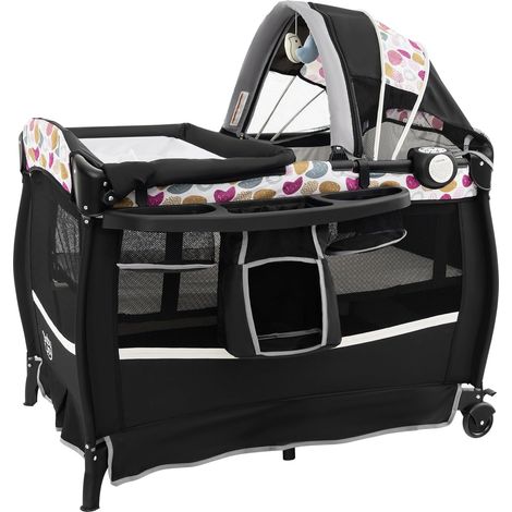 Goplus – Lit parapluie bébé pliable avec matelas – Berceau évolutif avec table à langer – Dimensions 102x73x80cm – Roues verrouillables et sac de transport (1/5)