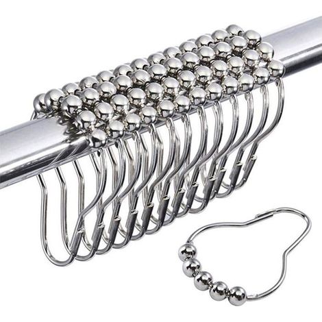 12 anelli per tenda da doccia in acciaio inox. Sistema a scorrimento fluido, per doccia e finestra. Bianco. (1/5)