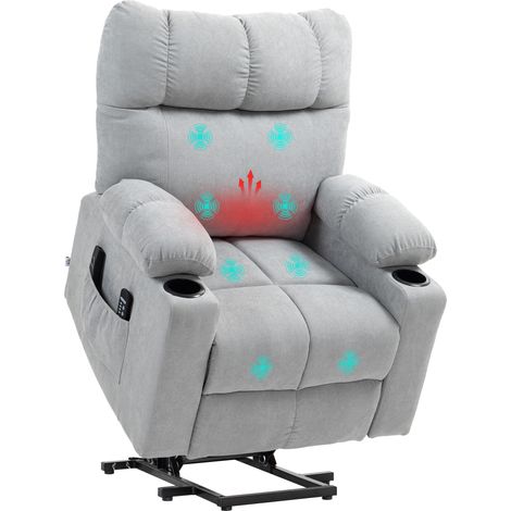 Fauteuil releveur senior avec fonction massage et telecommande gris clair (1/5)