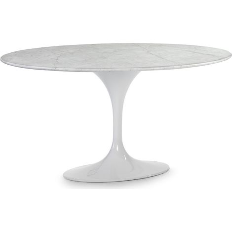 Table tulipe ronde marbre et pied métal blanc D 150 cm (1/3)