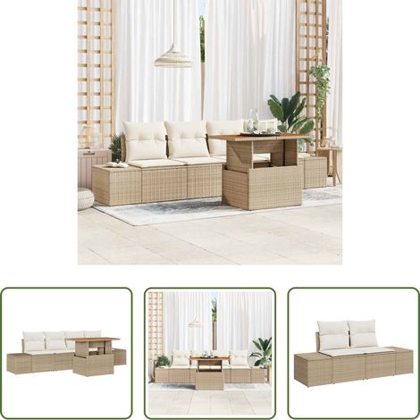 vidaXL Canapé poly rotin - Ensemble de canapé de jardin 5 pcs Beige Poly rotin (1/5)