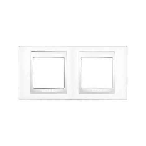 Schneider Electric – Plaque double blanche 2 postes 2X2 modules horizontale entraxe 71mm – Fixation clips – Gamme Unica – Pour espaces confinés
