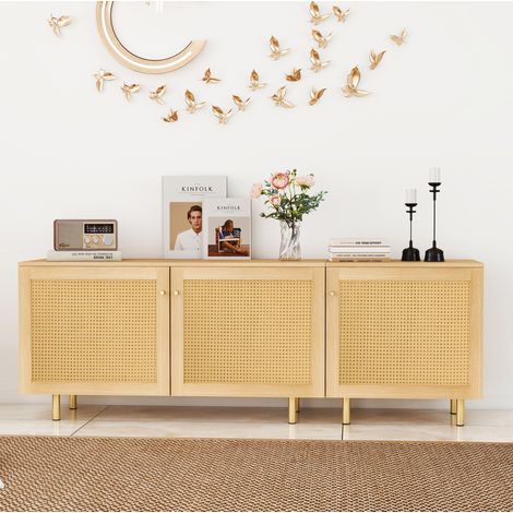 Credenza modulare 180 x 40 x 63 cm in MDF e rattan, naturale HAVRYA (1/5)