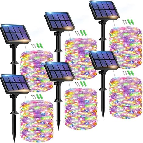 VUSZR Solar Lichterkette Aussen, 6x15M 150 LED Solarlichterkette Außen Wetterfest 8 Modi IP65 Wasserdicht Kupferdraht Lichterkette Außen Solar Outdoor für Garten Terrasse Baum Hof Party (Bunt) (1/5)