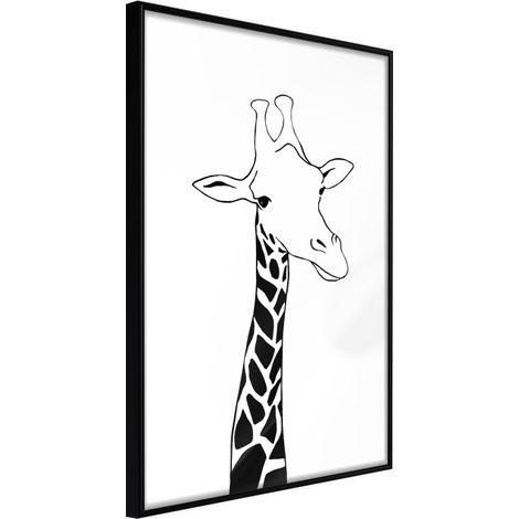 Affiche Murale Encadrée "Black and White Giraffe" 30 x 42 cm Noir