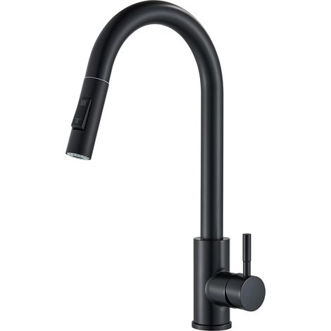 Ausziehbare Edelstahl-Küchenarmatur mit hohem Druck und 2-in-1-Funktion: 360° schwenkbarer Ausziehbrausekopf – Schwarze Einhebelarmatur – Einfache und tropffreie Installation (1/5)