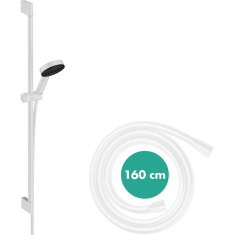 Hansgrohe Pulsify Select - Conjunto de cabezal de ducha, 3 chorros, EcoSmart, barra 96 cm y manguera, blanco matee 24171700 (1/2)