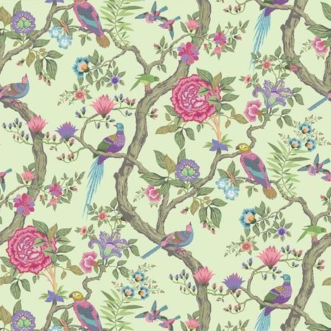 Papier Peint Fleur Oiseau Vert Menthe Papier Peint Fleuri Vintage Papiers Peints Floral Papiers Peints Feuillage Vert Menthe[BI175] (1/5)