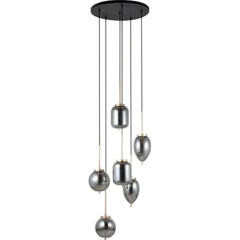 [NEUWERTIG] B-Ware Lucande Hängeleuchte Pendelleuchte Elani Glas Schwarz Gold E14 Led 6 Flammig