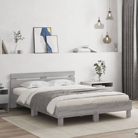 Cama con cabecero madera de ingeniería gris 150x200 cm