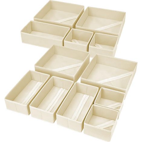 Organiseurs de placard lot de 12 en tissu pliable, boîtes de rangement pour tiroirs et penderie, vêtements, sous-vêtements et chaussettes, beige (1/5)
