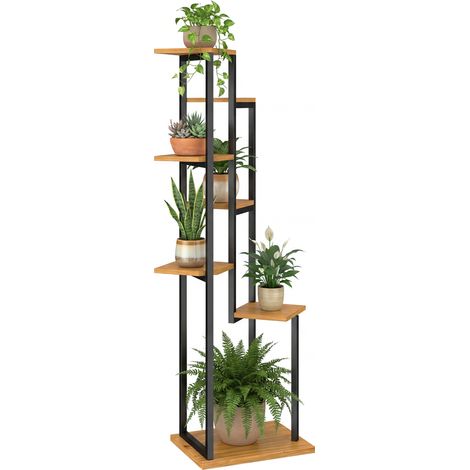 7-stufiger Pflanzenständer aus hellem Holz, 130 cm - Treppenhausaufbewahrung für Blumen und Töpfe