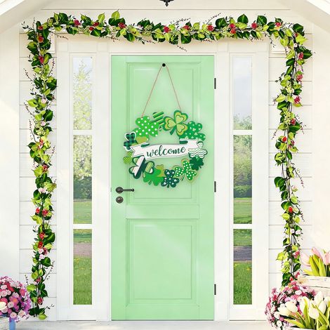 Shamrock - Bois Naturel - Décoration Murale et Porte d'Entrée pour la Saint-Patrick - Intérieur Extérieur - 43,6 x 29,9 cm - 1 Pièce (1/5)