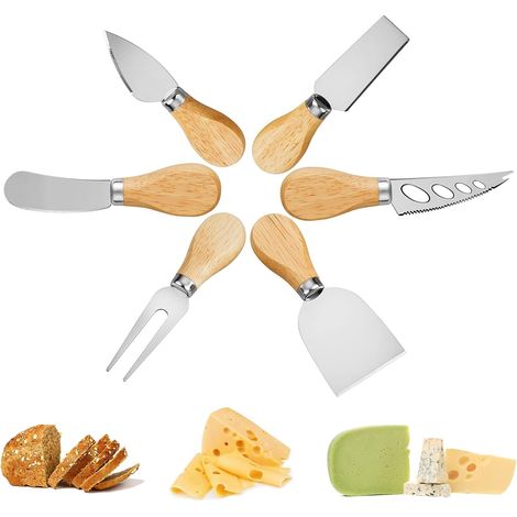 6 Pièces Couteau à Fromage, Acier Inoxydable, Manche Bois, Pour Dessert, Beurre, Maison (1/5)