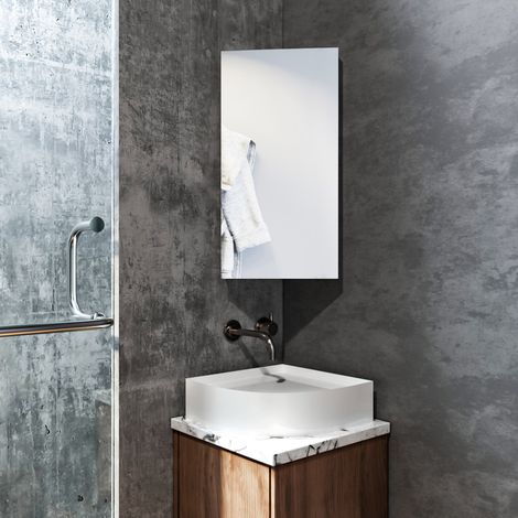 ELEGANT Stainless Steel Corner Cabinet Wall Mounted Bathroom Storage Cabinets Single Door with 3 Shelves 600 x 300 mm