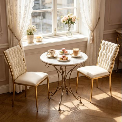 Sedie da sala da pranzo in velluto, schienale alto, crema bianco e dorato, set 2 HAVRYA (1/5)