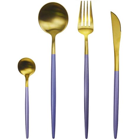 Couverts de table Ensemble de couverts 4 pièces ensemble de couverts acier inoxydable avec boîte-cadeau 1 personnes utilisation maison cuisine Purple gold (1/5)
