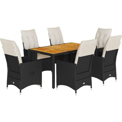 Maison Exclusive - 7-tlg. Garten-Essgruppe mit Kissen Schwarz Pol