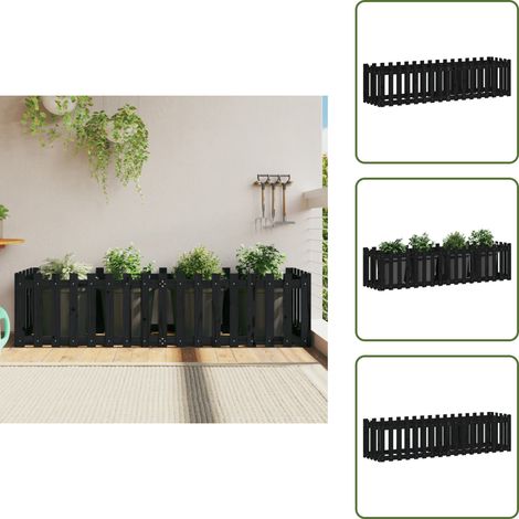 Pino - vidaXL Arriate elevado jardín con valla madera pino negro 200x50x50cm - Macizo