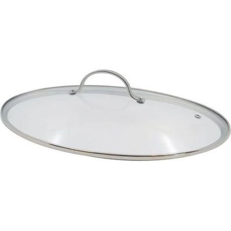 Couvercle ovale Beka 13949384 en verre trempé avec pourtour inox et orifice de ventilation 38,8 x 26,5 cm (1/5)