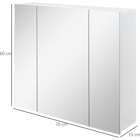 Armoire murale de salle de bain avec 3 portes miroir et étagères réglables en MDF Blanc dim. 70L x 15l x 60H cm (1/5)
