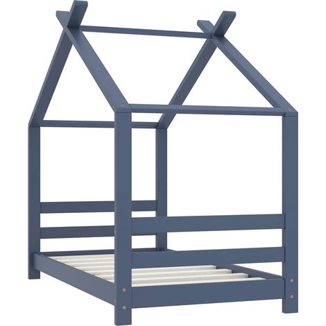 Lit enfant pour 1 personnes, Structure de lit, Assemblage Facile, Gris Bois de pin massif 70x140 cm OIB3071E (1/5)