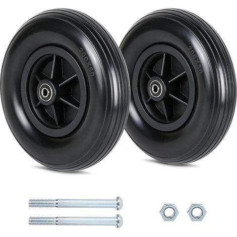 x 190 mm (8 Zoll) Ersatz-Vorderräder aus Vollgummi-PU für Rollstühle, Gehhilfen und Rollatoren, Schwarz