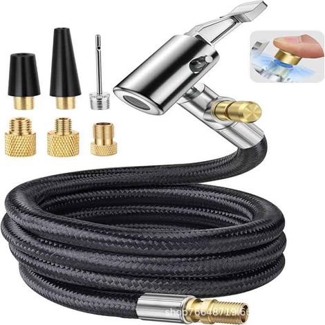 Kit de 7 pièces comprenant un tuyau d'extension de 84 cm pour la purge d'air, un adaptateur de valve de rechange et une tête de pompe à ballon.