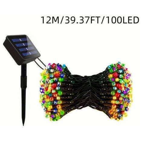 Guirlande Lumineuse Solaire LED Extérieure 100 LED – Étoiles Colorées Clignotantes, 8 Modes, 12 m pour Fêtes et Décorations (1/4)