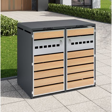Copribidoni doppio 132x80x118,5 cm acciaio zincato grigio e legno richiudibile - CHICFURN (1/5)