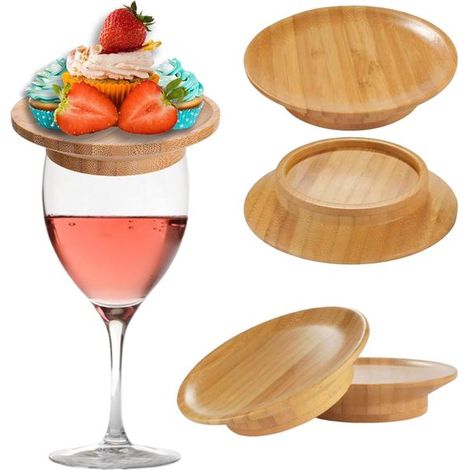 Accessorio per salumi in bambù per bicchieri da vino Mini taglieri per salumi per bicchieri da vino Costruzione sostenibile in legno naturale Perfetto porta snack per pa (1/5)
