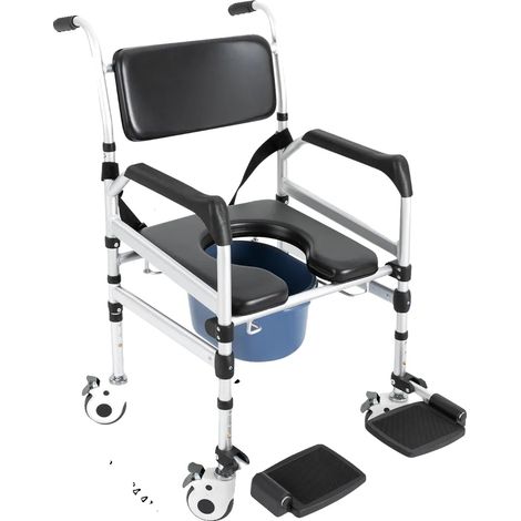 Asiento de ducha plegable, silla de inodoro portátil, altura ajustable, negro. (1/2)
