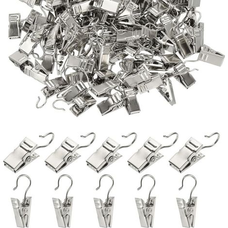 Crochets pour rideaux, clips pour guirlandes lumineuses, crochets décoratifs, adaptés au camping, présentation artisanale, 100 pièces (argent) (1/5)