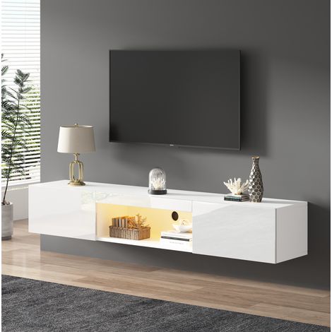 Mueble TV flotante con LED y puertas blanco alto brillo HAVRYA (1/5)